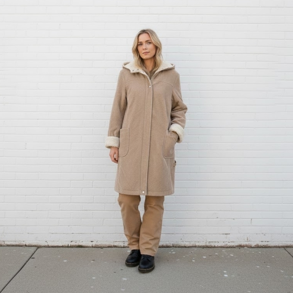 Vintage Brown Corduroy Sherpa Trim Winter Jacket Coat 90s Y2K Womens Size Medium